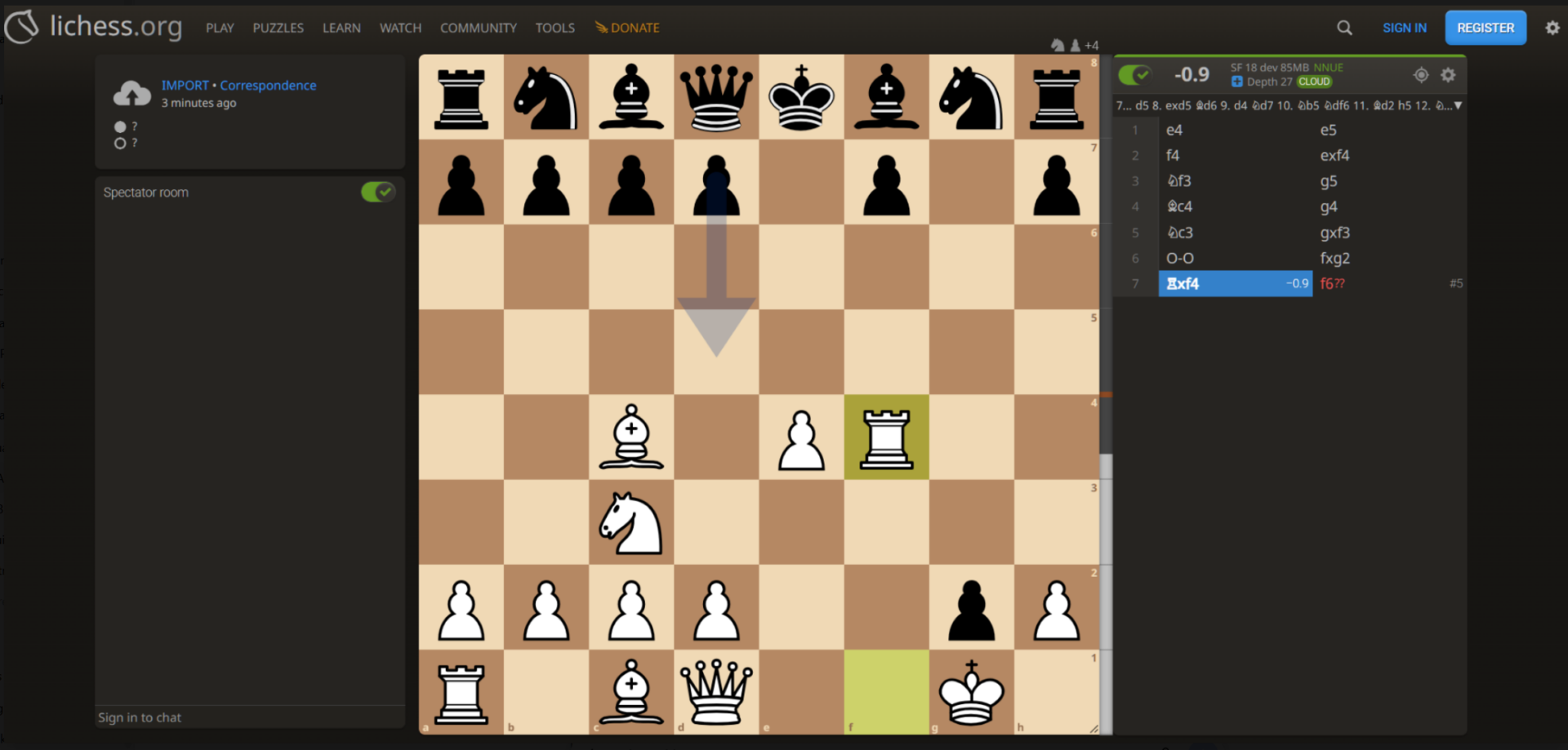 Lichess Evaluation of a position